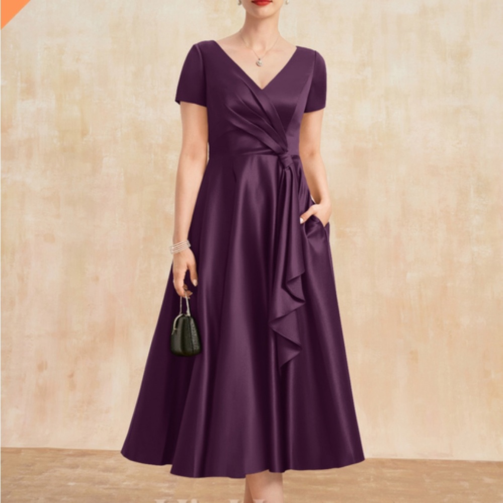 JJs House Mother of Bride Wedding Guest Tea Length Dress 16w NEW Purple Grape